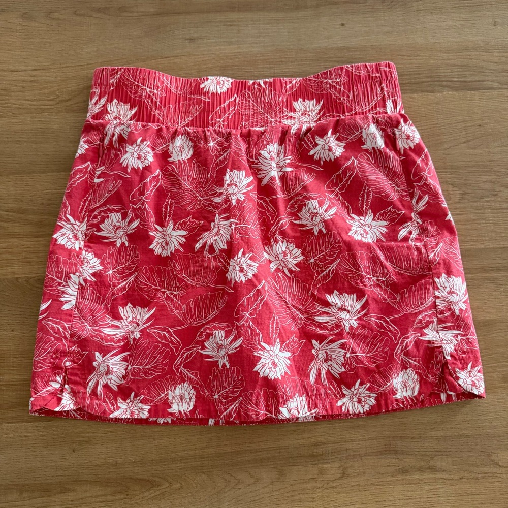 Zuda Red White‎ Tropical Floral Smocked Waist Skort with Zipper Pocket Small